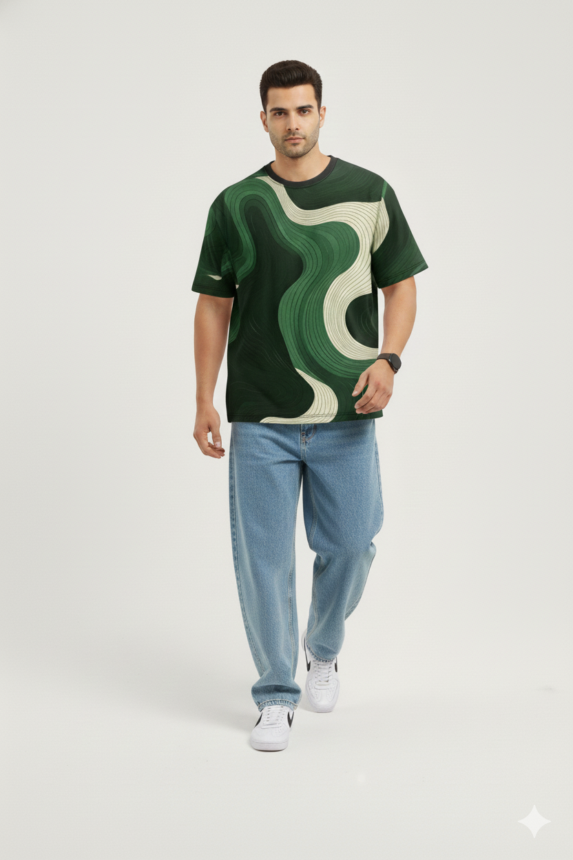 Abstract Green AOP Oversized Tee