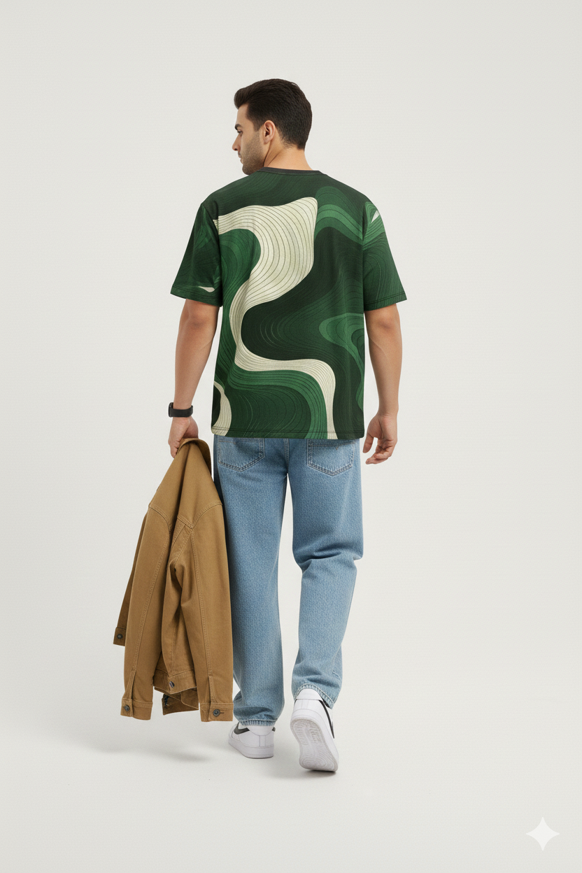 Abstract Green AOP Oversized Tee