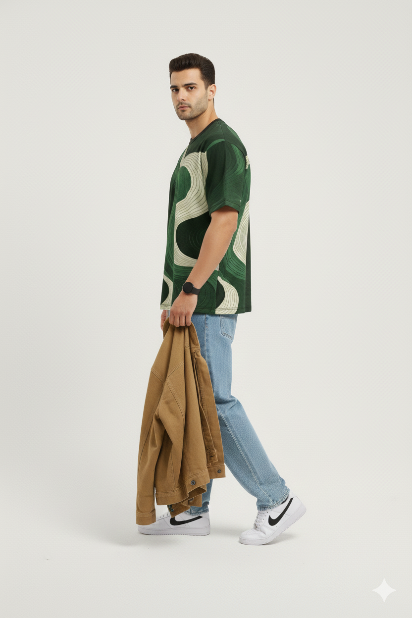 Abstract Green AOP Oversized Tee